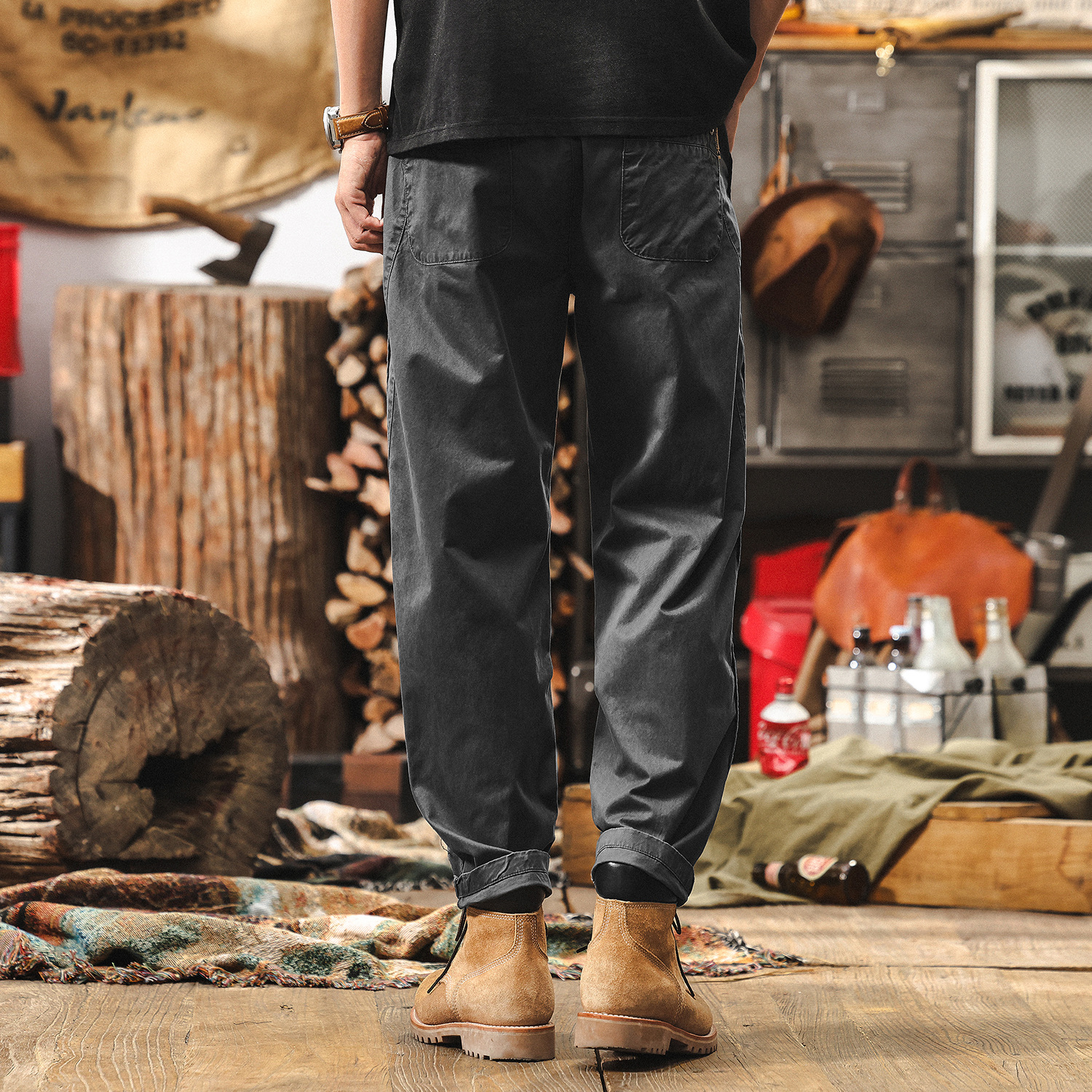 美式復古做舊洗褪工裝褲子男夏季寬鬆直筒長褲潮牌通勤百搭休閒褲