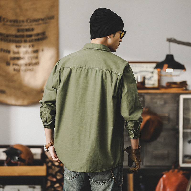 硬漢獵裝工裝襯衫男長袖美式重磅復古城市戶外通勤休閒襯衣外套男