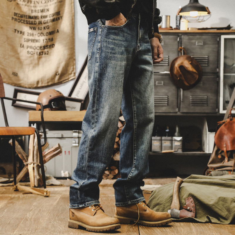 美式複古重磅牛仔褲男秋季新款高街休閑長褲寬松直筒高端潮牌男褲