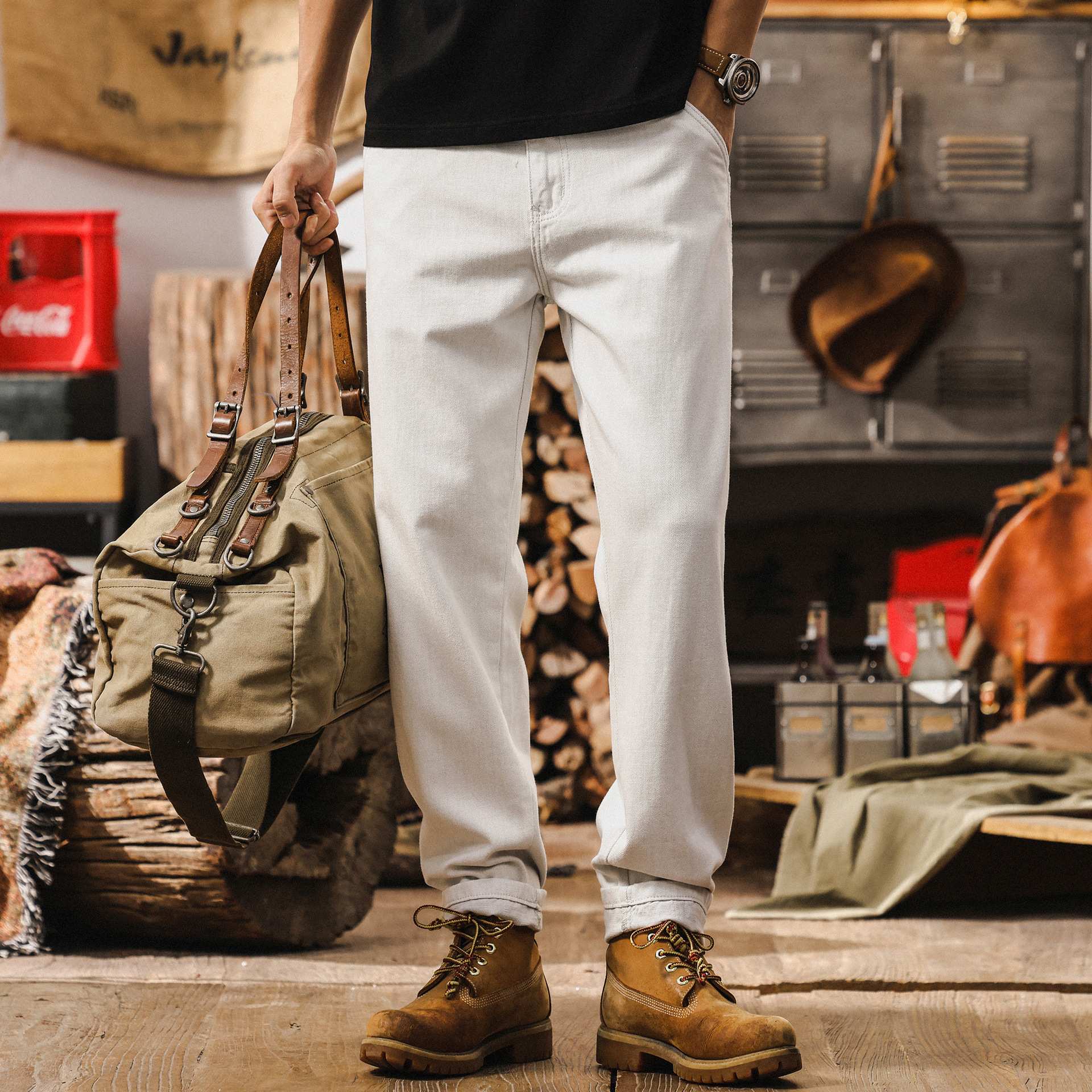 美式復古白色牛仔褲男夏季2025新款潮牌褲子男寬鬆直筒男士休閒褲