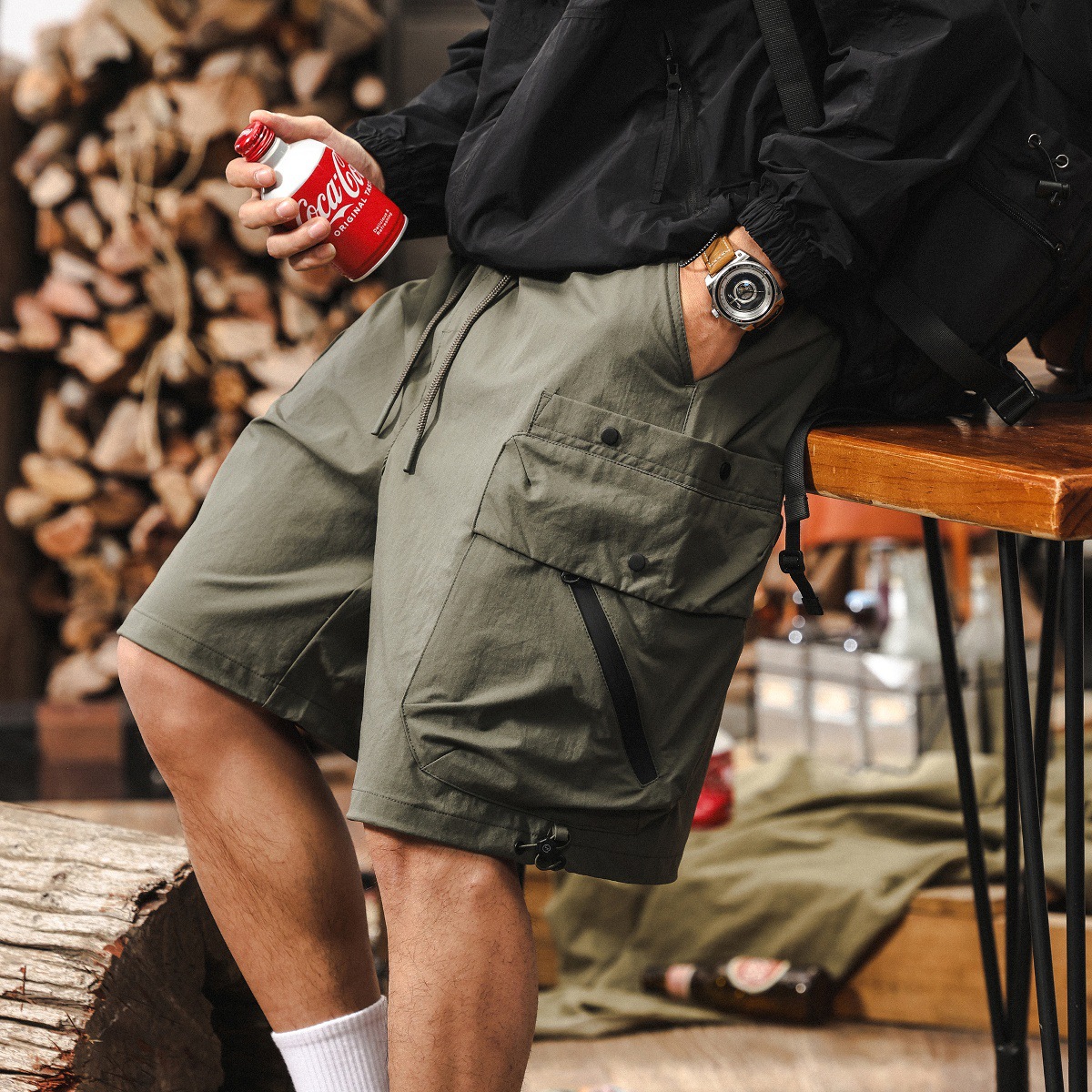 美式復古夏季潮牌工裝短褲男士2025新款寬鬆直筒戶外機能五分褲男