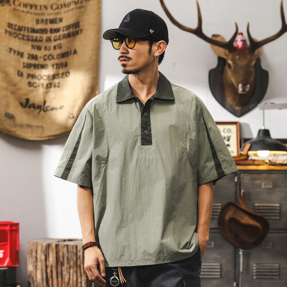 美式山系速乾短袖T恤男寬鬆夏季2025新款半截袖戶外機能Polo衫男