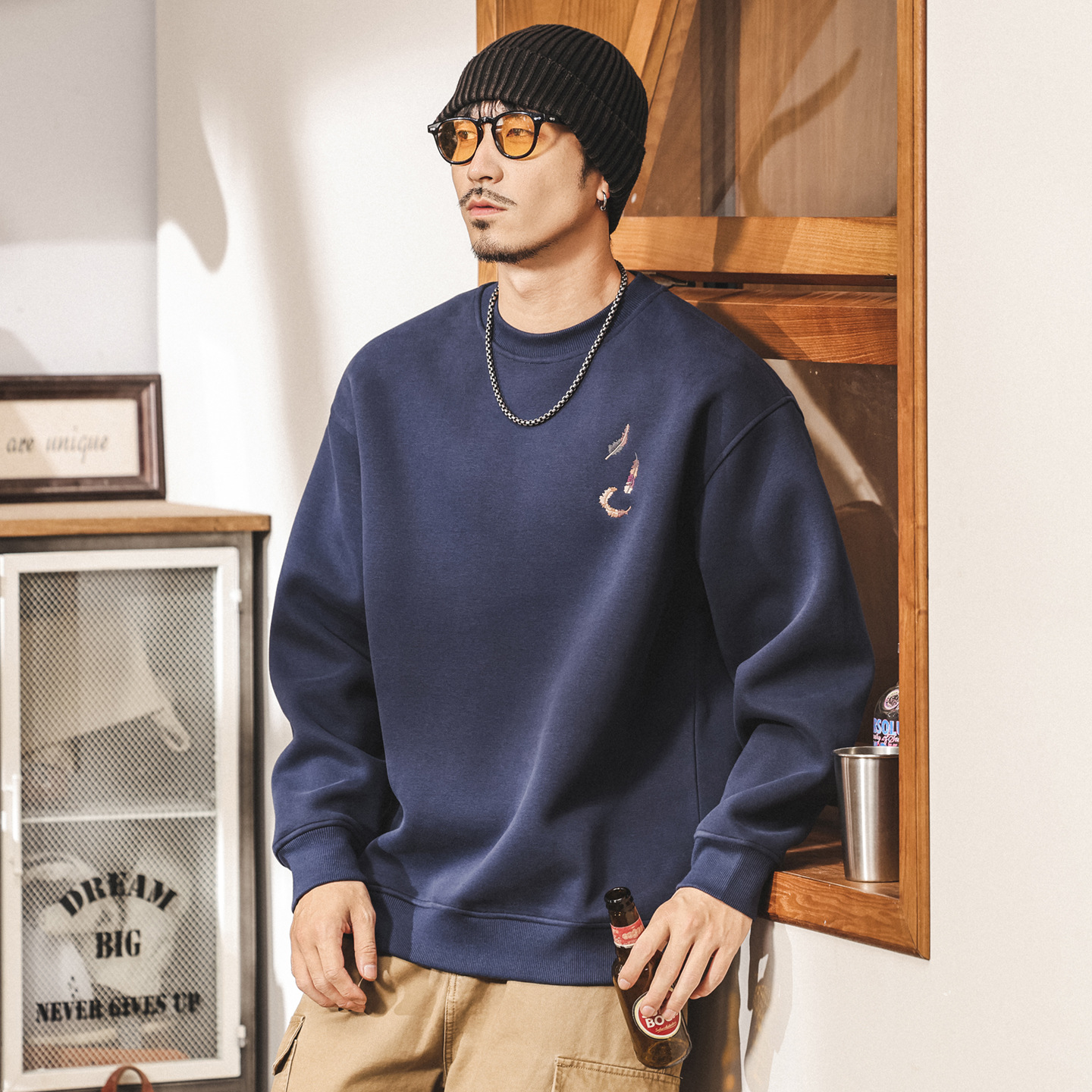 美式復古420g重磅衛衣男春秋新款潮牌刺繡寬鬆大碼休閒長袖上衣男