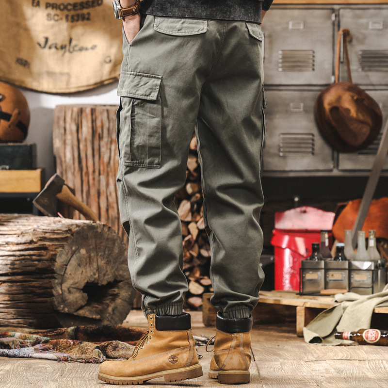 美式復古工裝褲子男秋冬款潮牌戰術機能傘兵褲寬鬆束腳加絨休閒褲