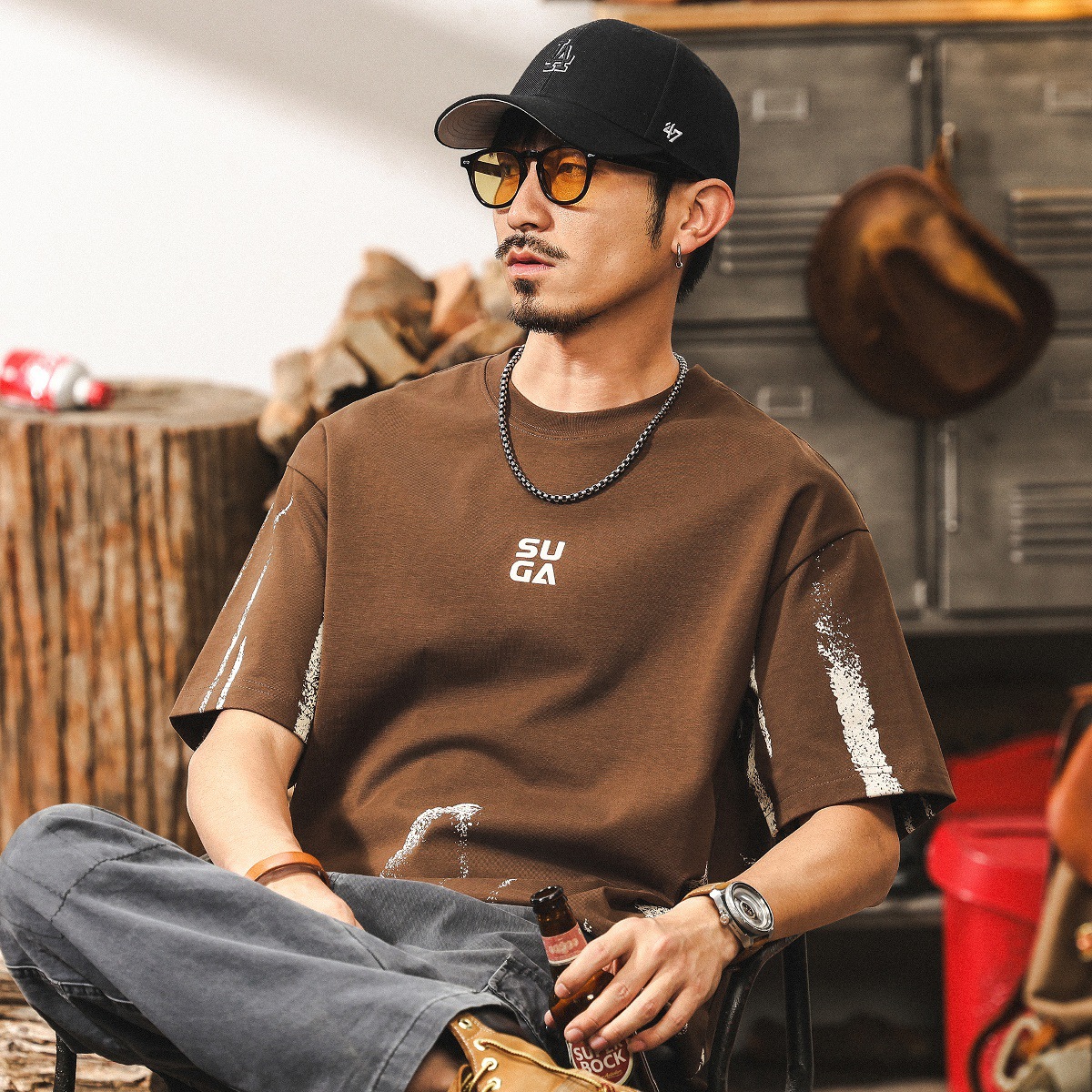 美式復古重磅T恤男夏季短袖男潮牌立體塗鴉印花寬鬆男士上衣