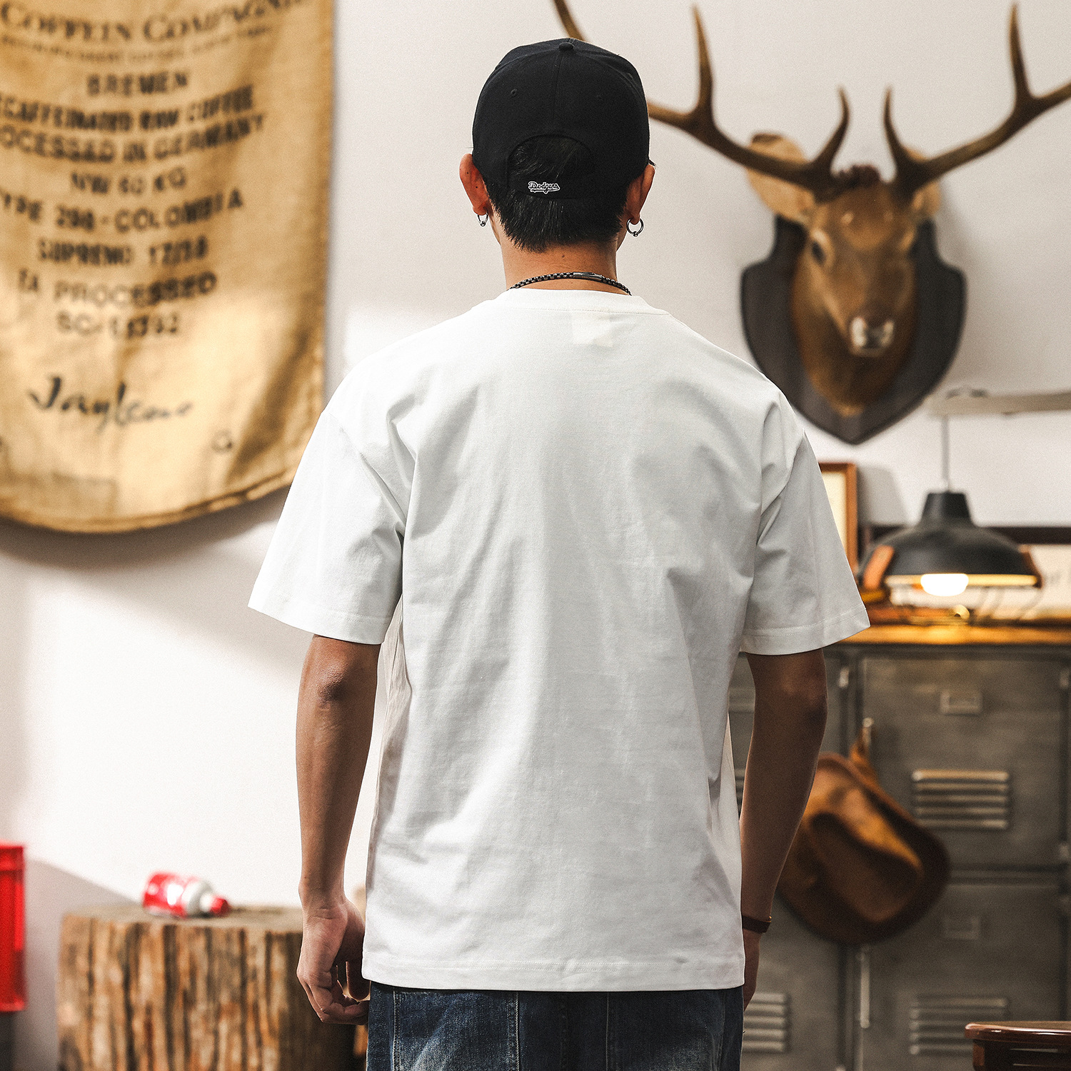 美式復古科技涼感棉男士T恤夏季短袖2025新款潮牌寬鬆印花上衣男