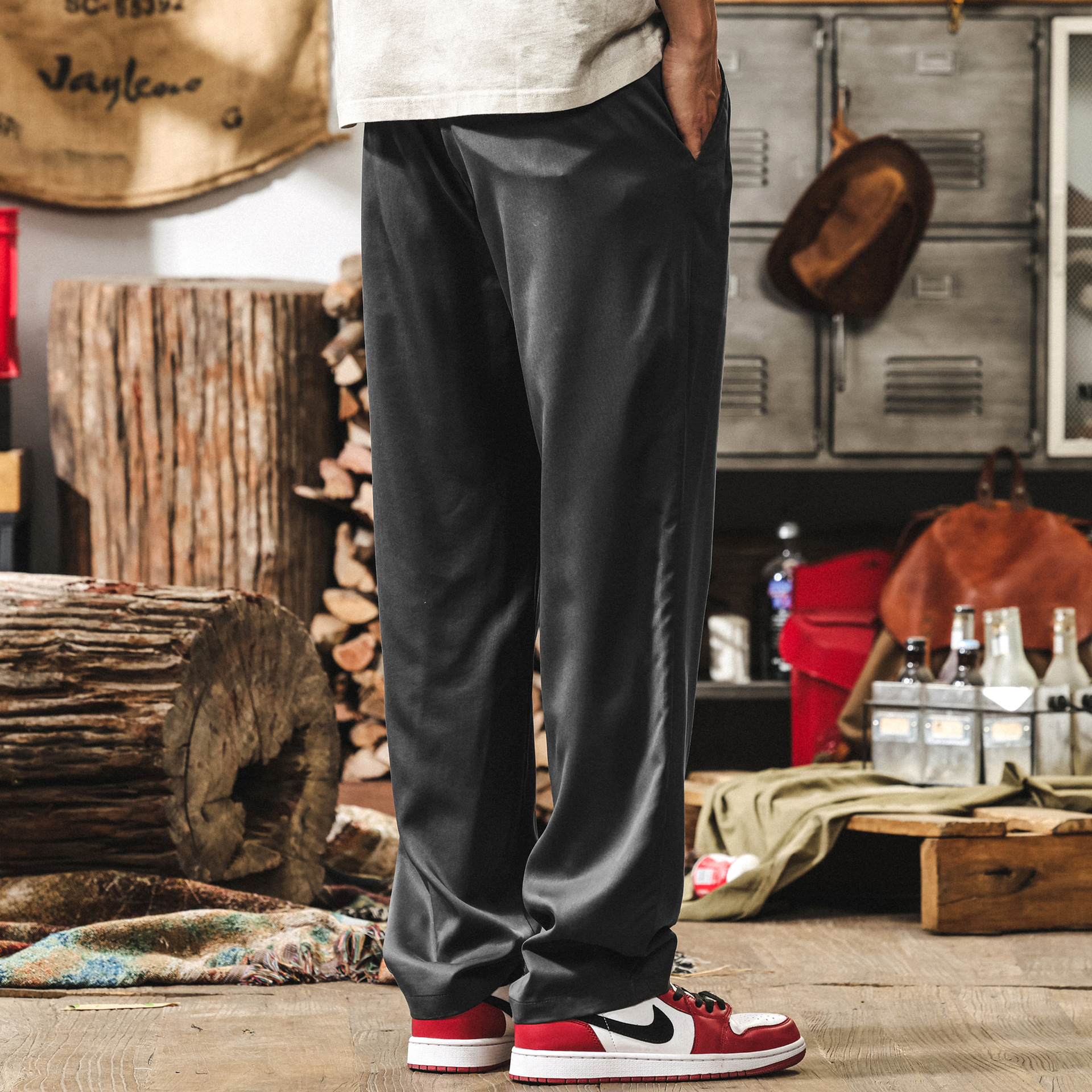 萊賽爾天絲垂感褲子男夏季薄款潮牌輕商務簡約長褲直筒男士休閒褲