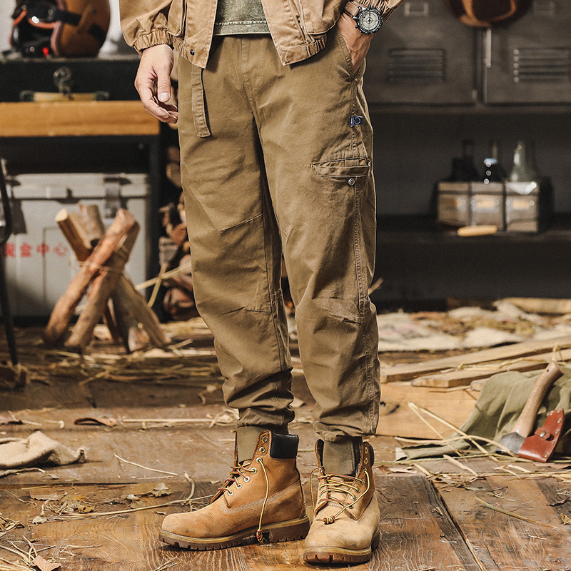 美式重磅復古工裝褲男寬鬆潮牌秋冬款拉鏈束腳硬漢戶外休閒褲子男