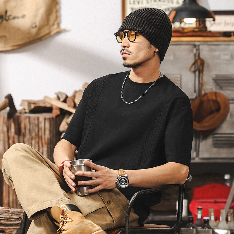 提花涼感男士T恤短袖男夏季2025新款潮牌寬鬆美式復古休閒上衣男T