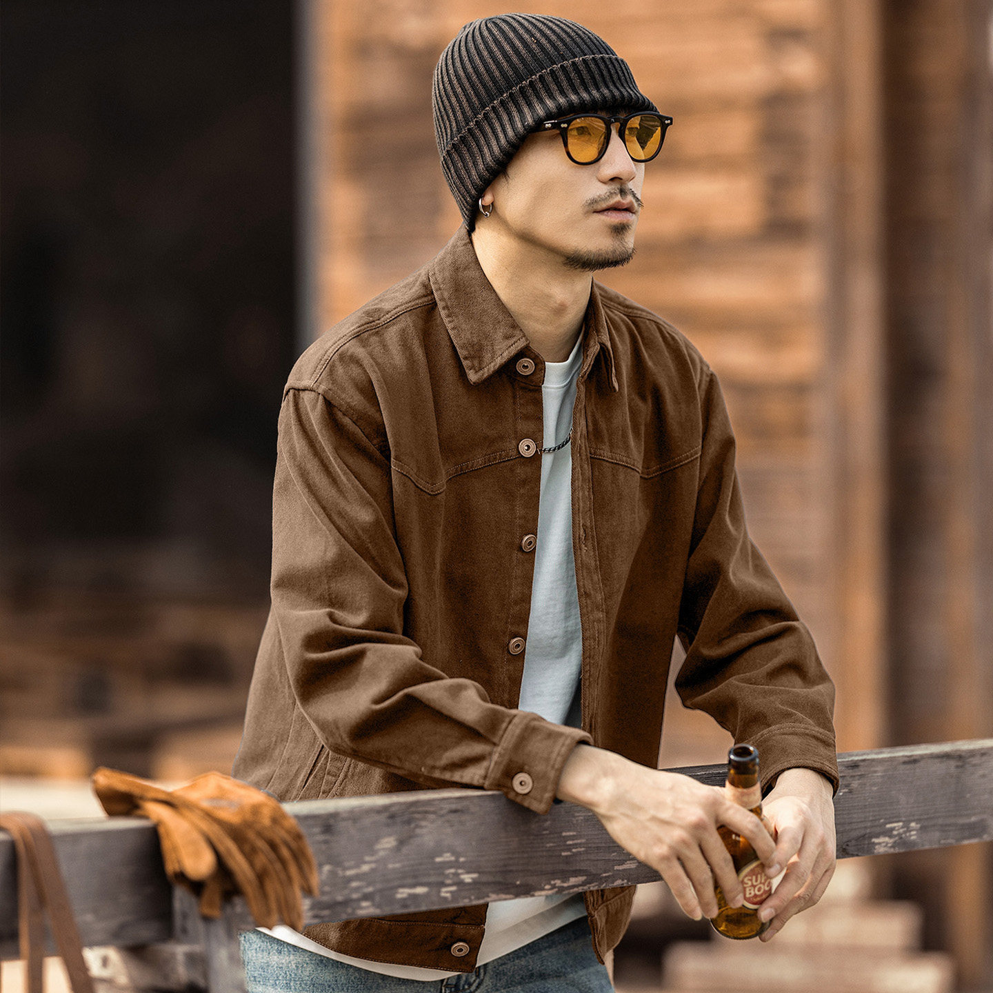 美式重磅復古工裝襯衫男長袖春季寬鬆休閒潮牌硬漢獵裝夾克男外套