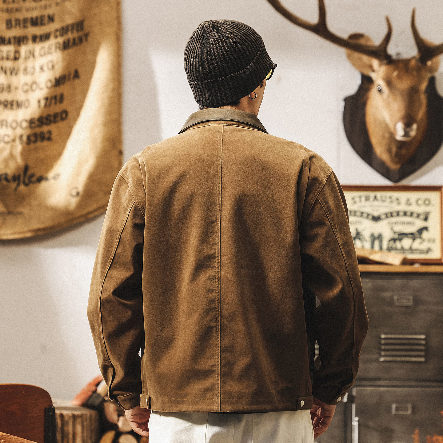 美式復古反絨皮外套男秋春款寬鬆潮牌帥氣工裝機車皮衣夾克男秋季