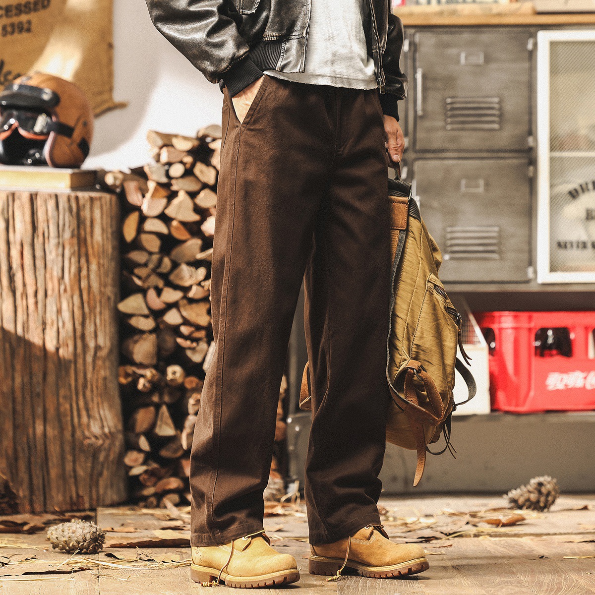 美式復古秋季卡其色工裝褲子男士2025新款潮牌直筒長褲寬鬆休閒褲