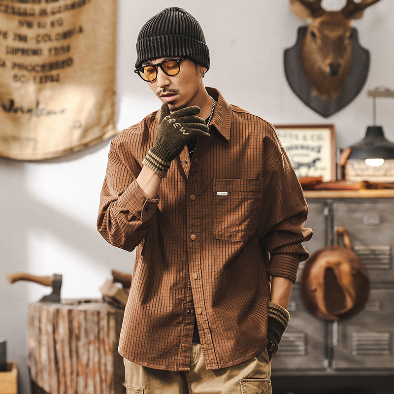 美拉德復古格子襯衫男美式春季2025新款美系潮牌寬鬆休閒長袖襯衣