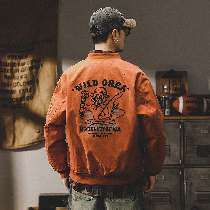 美式復古工裝夾克男潮牌寬鬆大碼棒球服飛行員外套男秋冬款