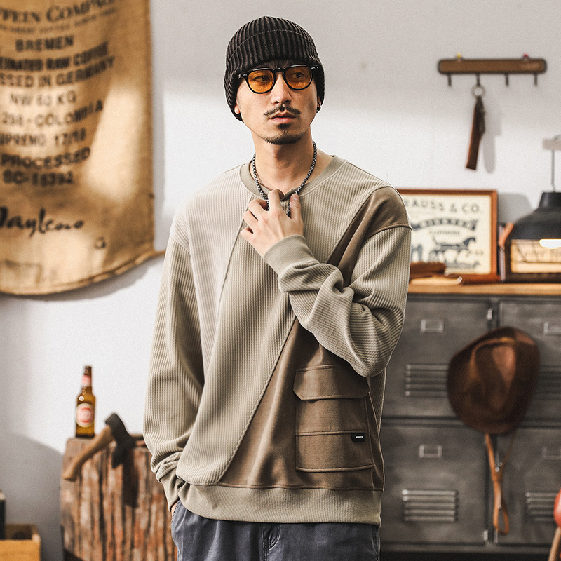 美式復古380g重磅雪尼爾衛衣男秋冬款潮牌拼接2024新款寬鬆上衣男