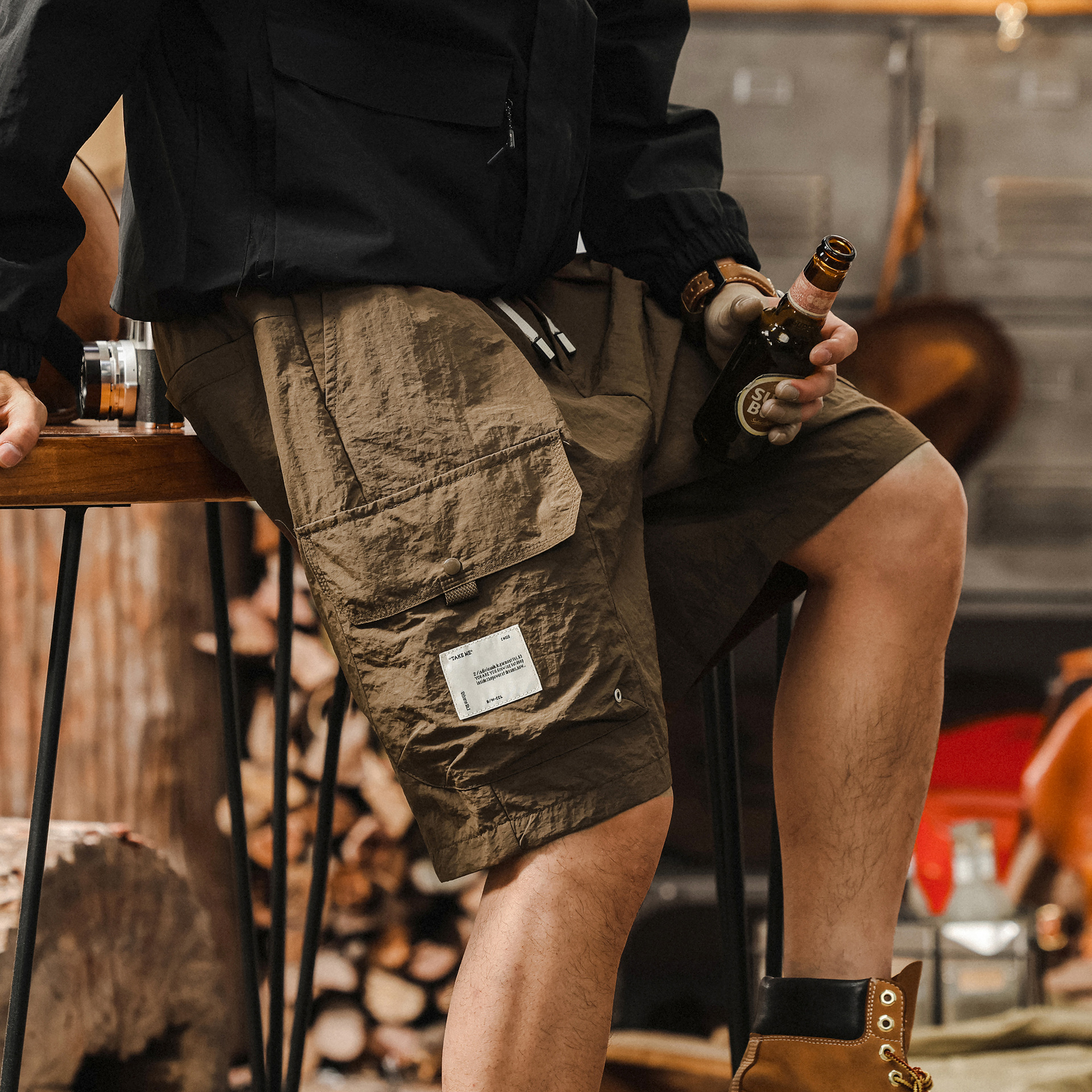 美式復古戶外工裝短褲男夏季薄款冰絲速幹寬鬆直筒潮牌休閒五分褲