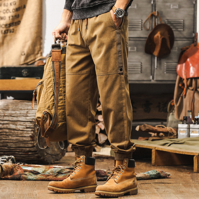 美拉德復古工裝褲子男春季2025新款束腳褲美式潮牌寬鬆男士休閒褲