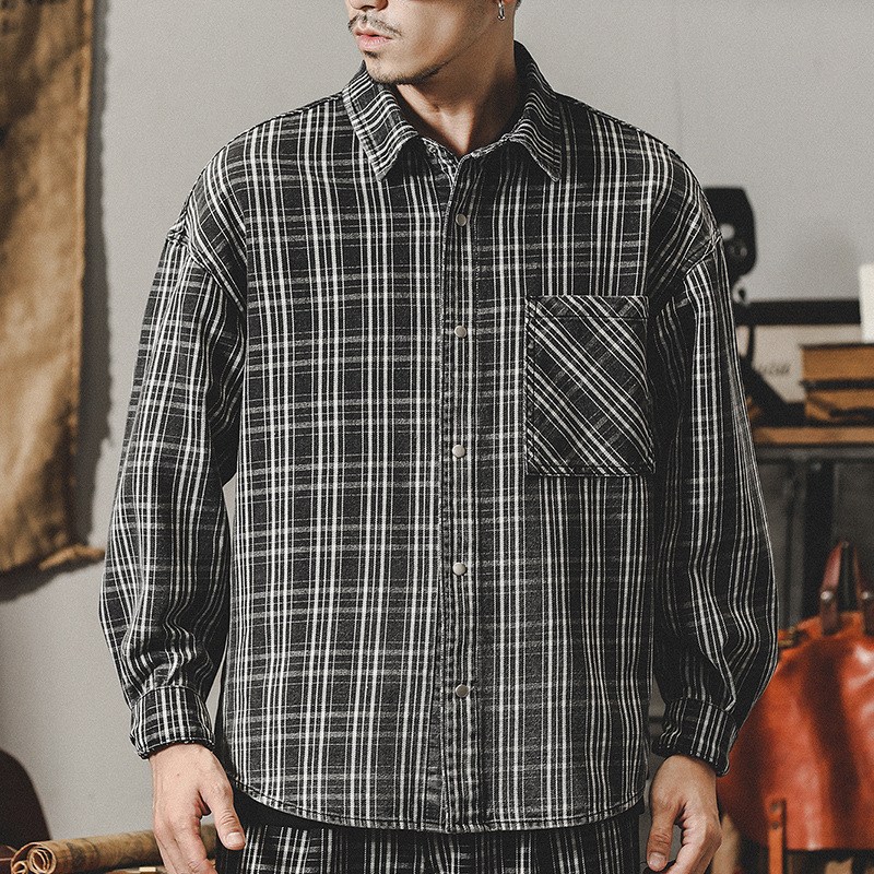 傑雷諾美式經典格子襯衫男長袖日系潮牌格紋襯衣外套男春秋款衣服