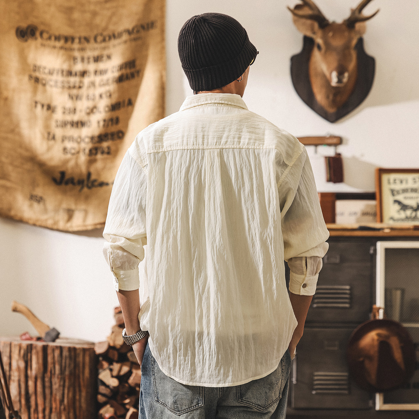新中式國風刺繡萊賽爾天絲襯衫男春季薄款透氣寬鬆休閒長袖襯衣男