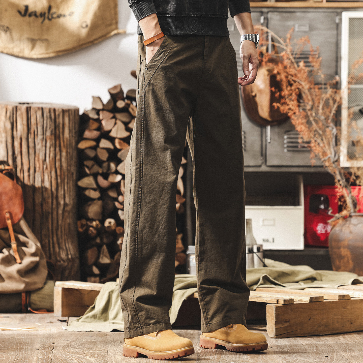 美式復古長絨棉工裝褲子男春季2026新款寬鬆直筒潮牌男士休閒長褲