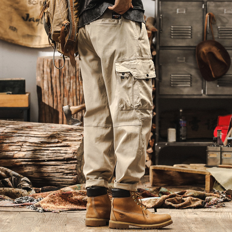 美拉德復古潮流彈力工裝褲男春季2025新款美式戶外寬鬆直筒休閒褲