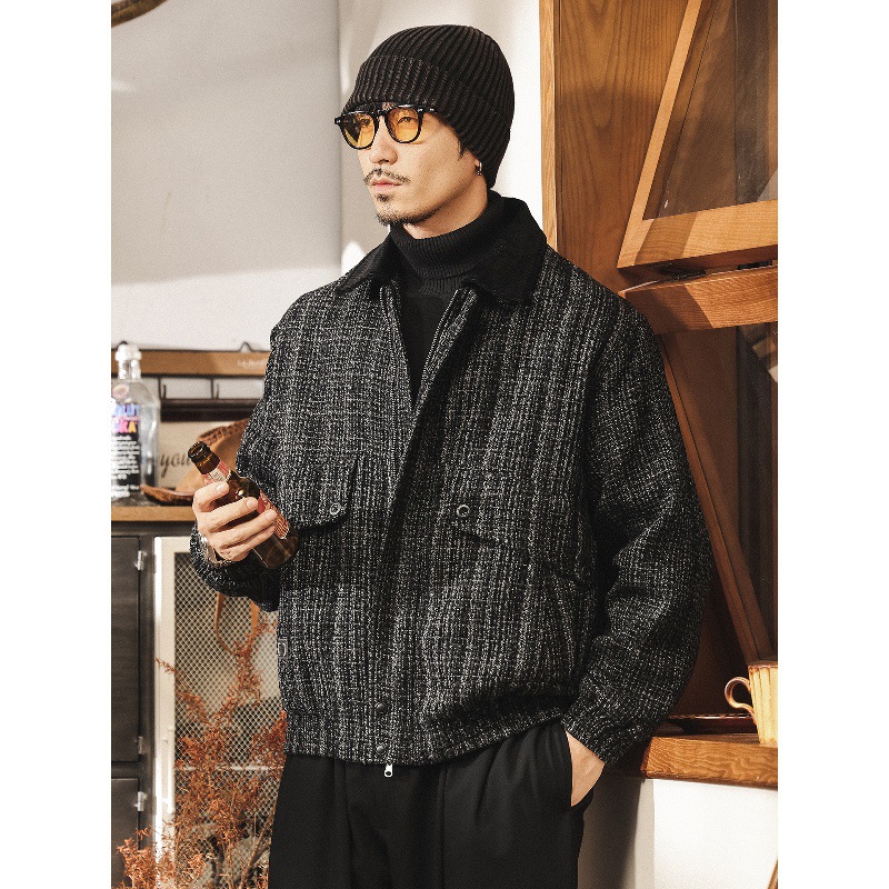 高級感仿羊毛小香風夾克男春秋美式潮流帥氣寬鬆秋冬款燈芯絨外套