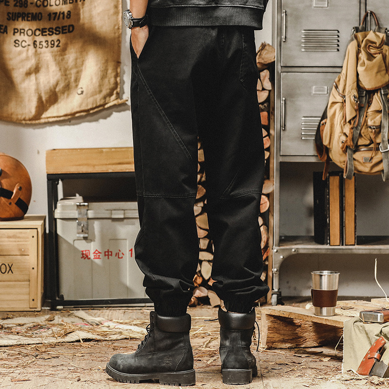 美式重磅復古工裝褲男2024春秋新款寬鬆直筒束口褲潮牌男士休閒褲