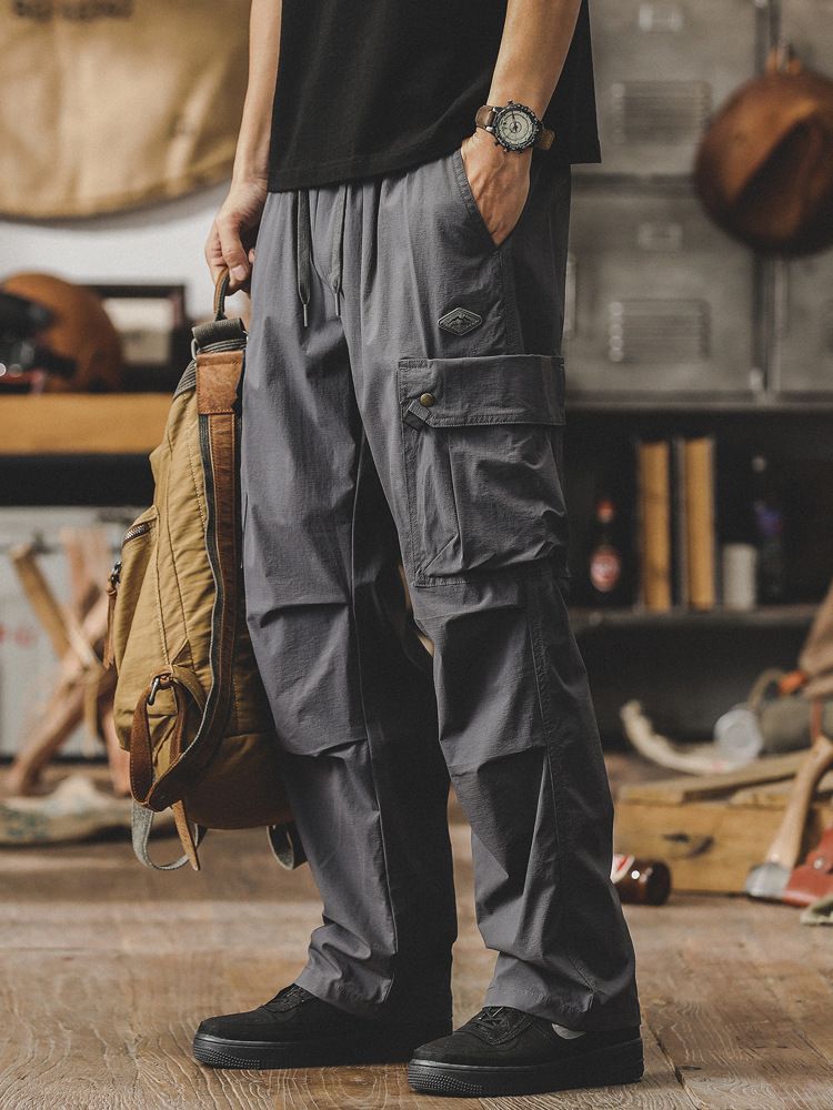春季新款美式工裝褲子男春秋潮牌寬鬆直筒男士潮牌休閒褲男衝鋒褲