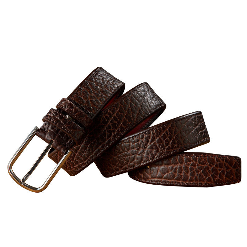 手工男士腰帶非洲野牛皮不銹鋼針扣皮帶休閒百搭高檔真皮牛仔褲帶