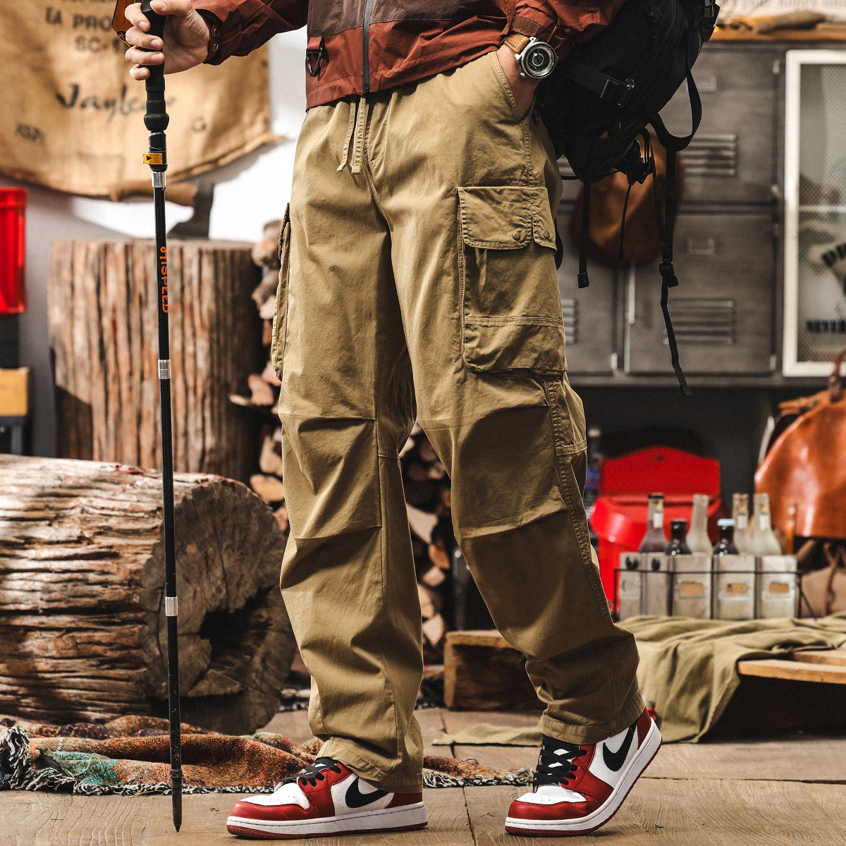 美式復古多口袋迷彩工裝褲子男夏季潮牌戶外戰術寬鬆直筒休閒長褲