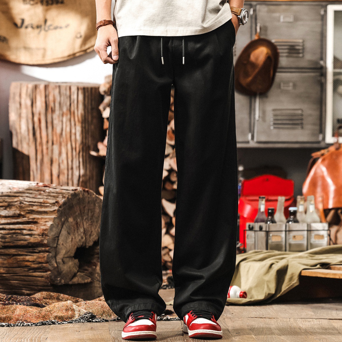 美式復古卡其色褲子男夏季薄款垂感萊賽爾長褲寬鬆直筒男士休閒褲