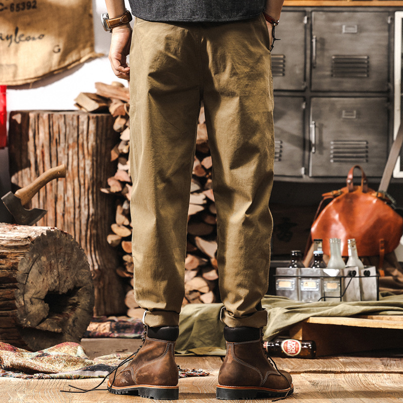 美式復古卡其色工裝褲子男秋季新款休閒褲潮牌寬鬆直筒百搭長褲