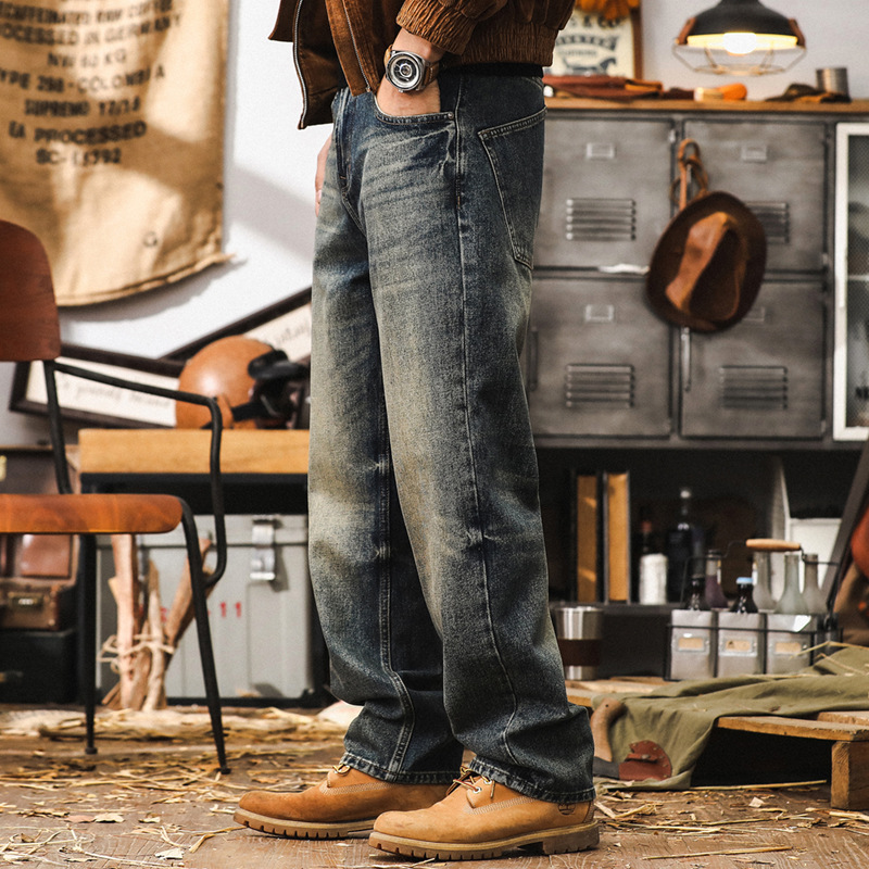 美式復古秋季牛仔褲男直筒潮牌工裝褲子男寬松納米水洗休閒長褲男