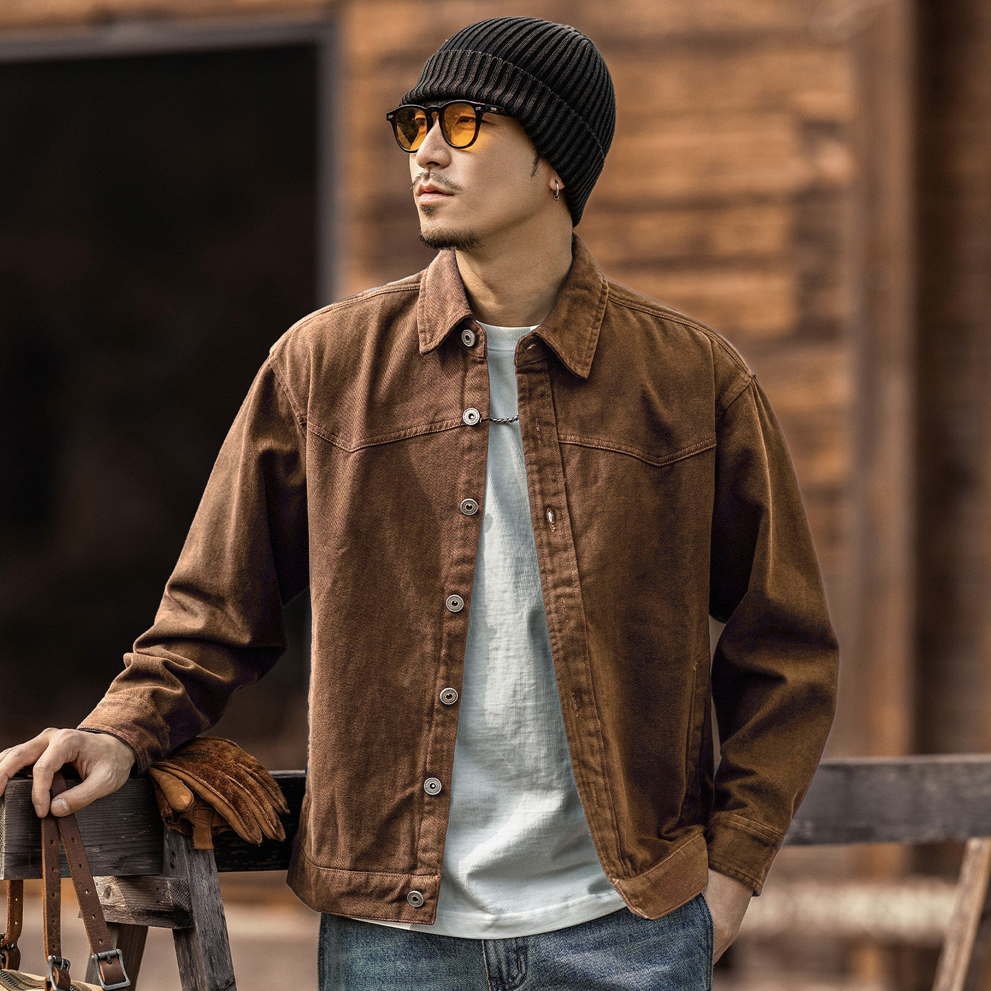美式重磅復古工裝襯衫男長袖春季寬鬆休閒潮牌硬漢獵裝夾克男外套