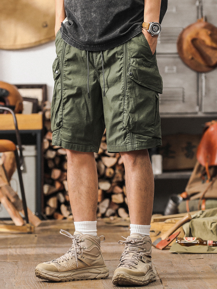 戶外機能工裝短褲男夏季2024新款寬鬆美式五分褲卡其色休閒褲子男