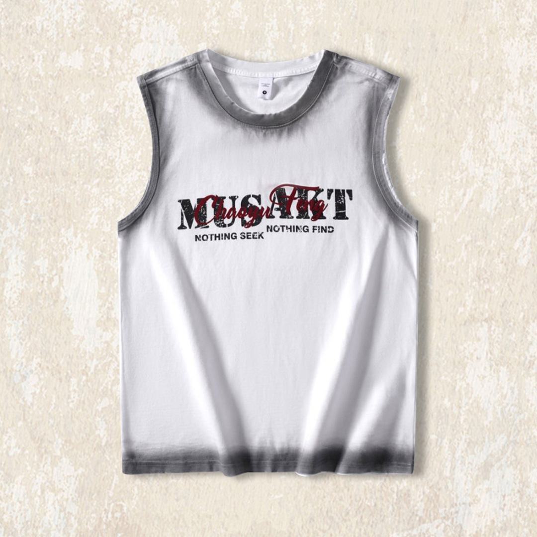 美式復古重磅T恤男2025新款夏季運動健身寬鬆無袖坎肩背心男