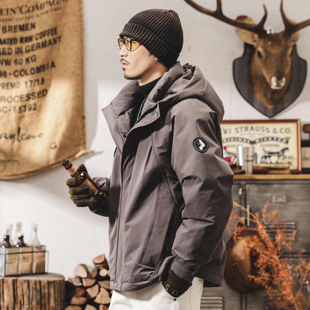 美式復古90鴨絨工裝羽絨服男冬季潮牌新款戶外連帽加厚保暖外套男