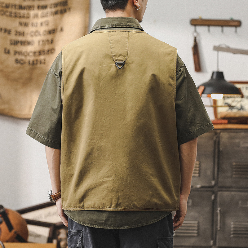 美式潮牌戶外露營風工裝馬甲男士夏季薄款山系釣魚背心坎肩外套男