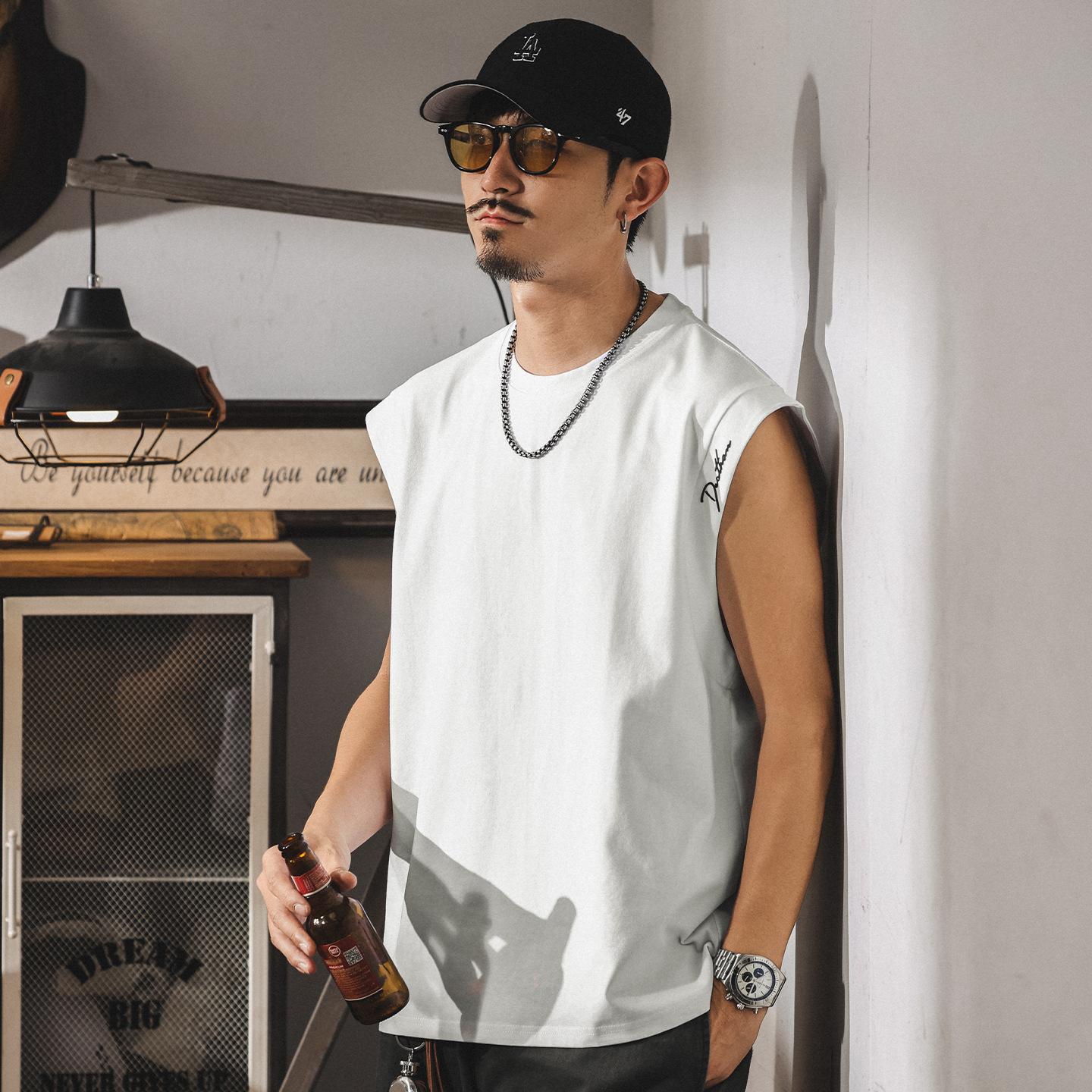 夏季新款涼感健身背心男潮牌寬鬆坎肩休閒大碼夏季無袖t恤男上衣