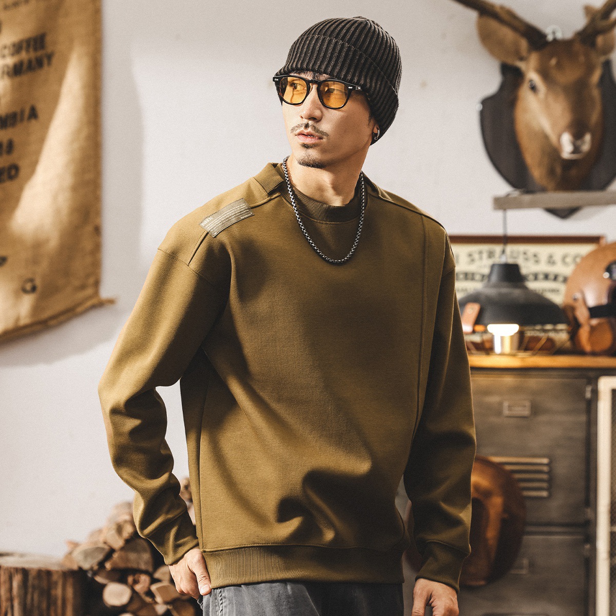 美式復古480g重磅衛衣男春秋2025新款拼接酒紅色寬鬆男士秋季上衣