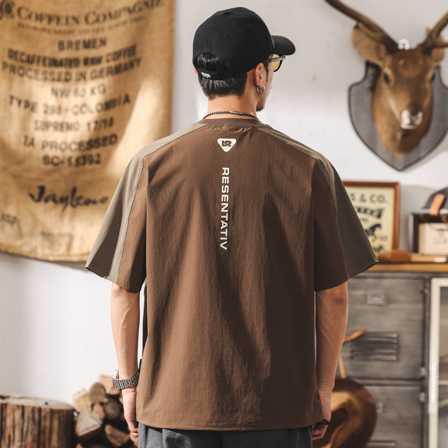 美式潮牌男士短袖T恤夏季新款寬鬆2025戶外機能速幹大碼休閒上衣T