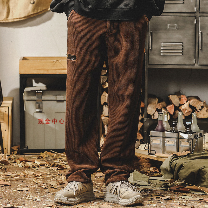 美式重磅復古工裝褲男冬季厚款寬鬆直筒潮流燈芯絨休閒褲男秋冬款