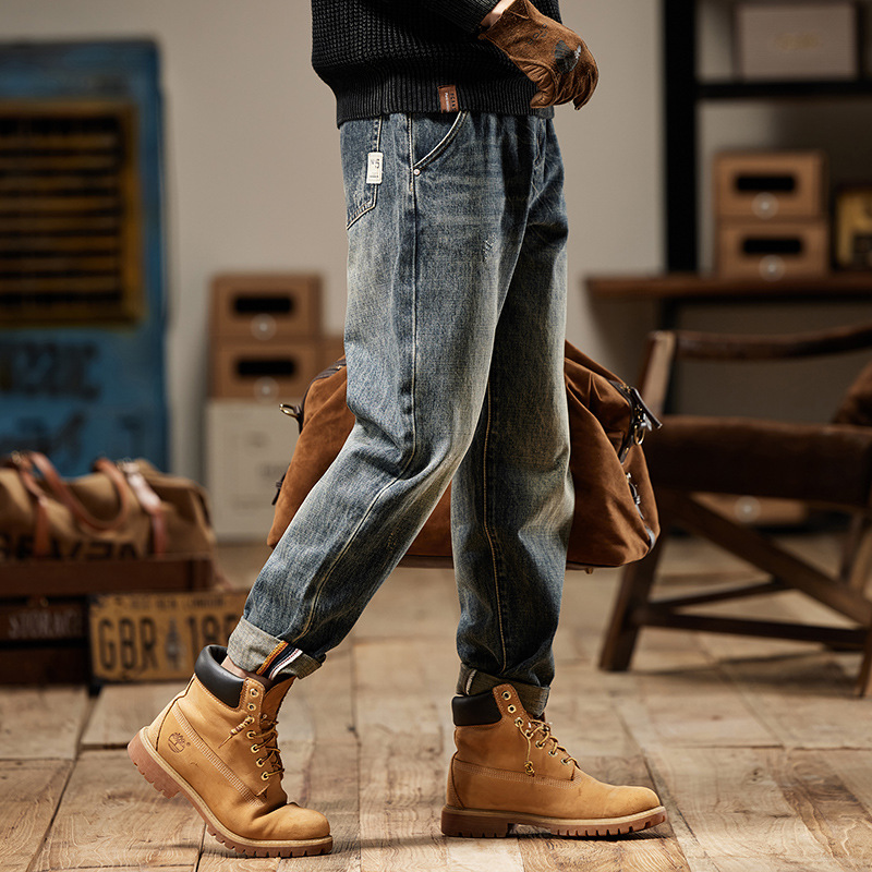 美式復古牛仔褲男2025新款春秋季微錐直筒寬鬆休閒潮牌水洗褲子男