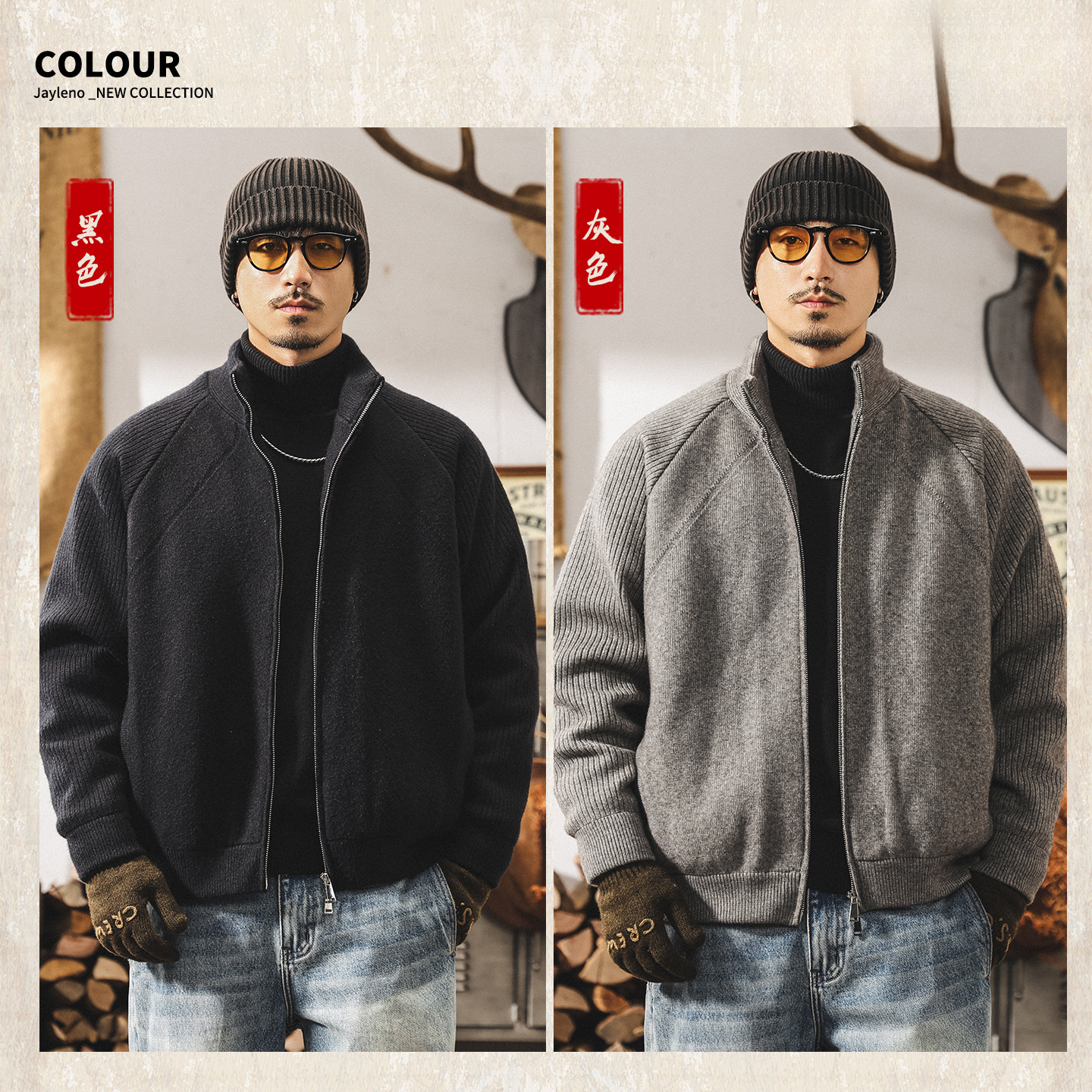 美式復古90鴨絨冬季羽絨服男加厚2025新款針織毛線禦寒保暖外套男