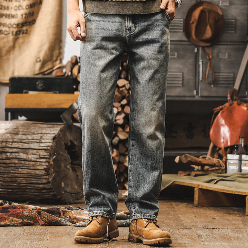美式復古做舊水洗牛仔褲男士直筒2025新款秋季潮牌寬鬆大碼休閒褲