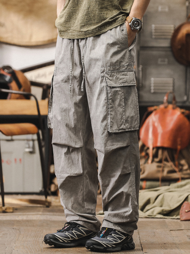 美式復古戶外工裝褲子男春秋季潮牌寬鬆大碼休閒褲男士速乾傘兵褲