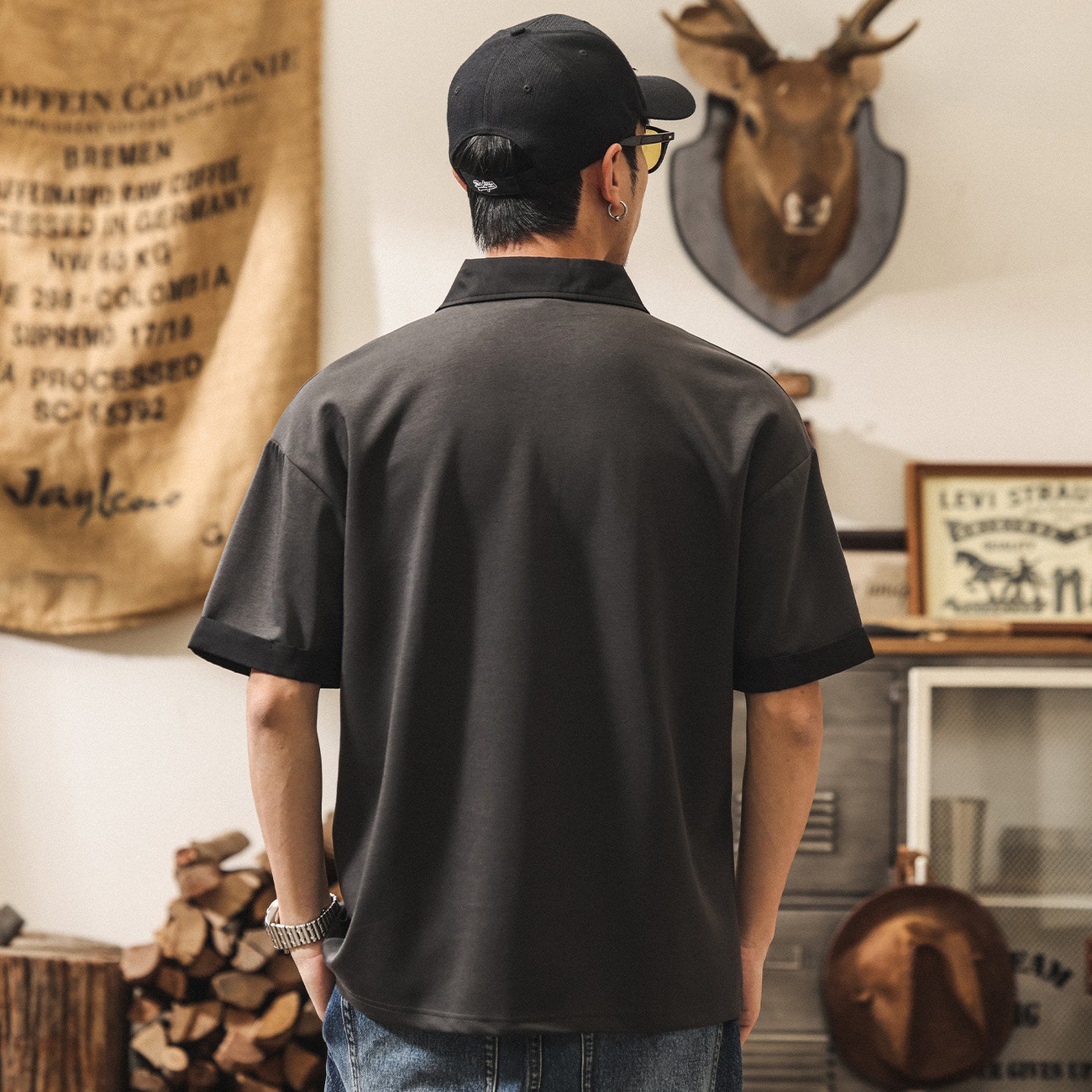 莫代爾涼感糯滑果凍棉T恤男夏季短袖男款寬鬆大碼美式潮牌上衣男