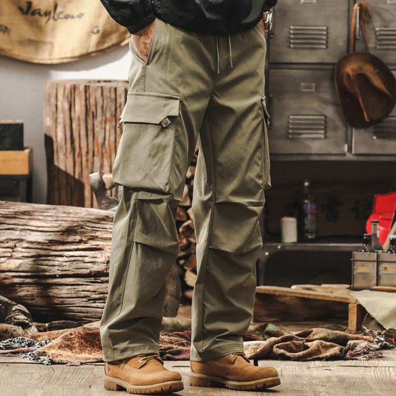 美式復古工裝褲子男2024新款戶外機能寬鬆傘兵褲男士秋季休閒長褲