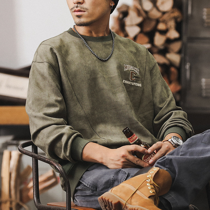 美式重磅麂皮絨衛衣男款秋季高級感潮牌衣服男士寬松休閑上衣外套