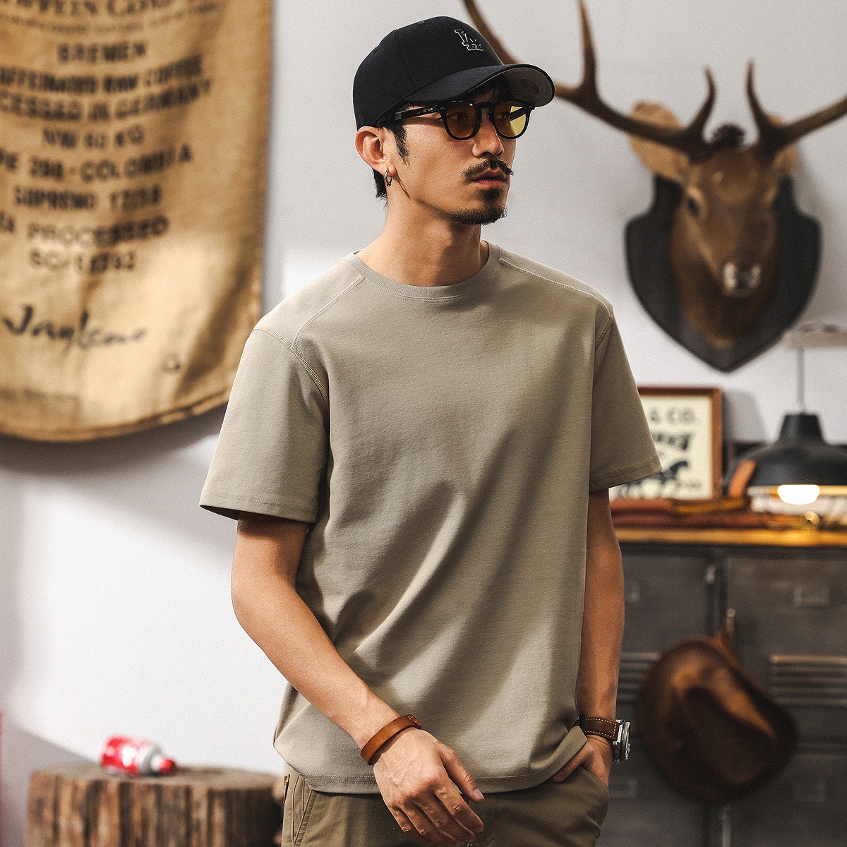 【索羅娜涼感科技】吸濕透氣短袖T恤男夏季美式復古簡約休閒上衣